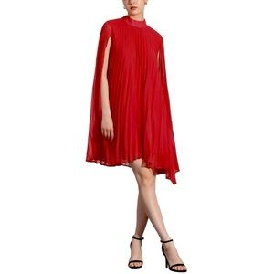 Red Dress Loose Flowy Cloak Sleeve Cape Pleated Dress P TO P 26” LENGTH 37” NWOT